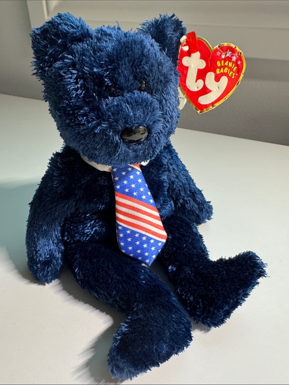 VTG 2002 Ty Beanie Baby “Pops” The Bear 🇺🇸 USA Tie Father's Day Retired MWMT